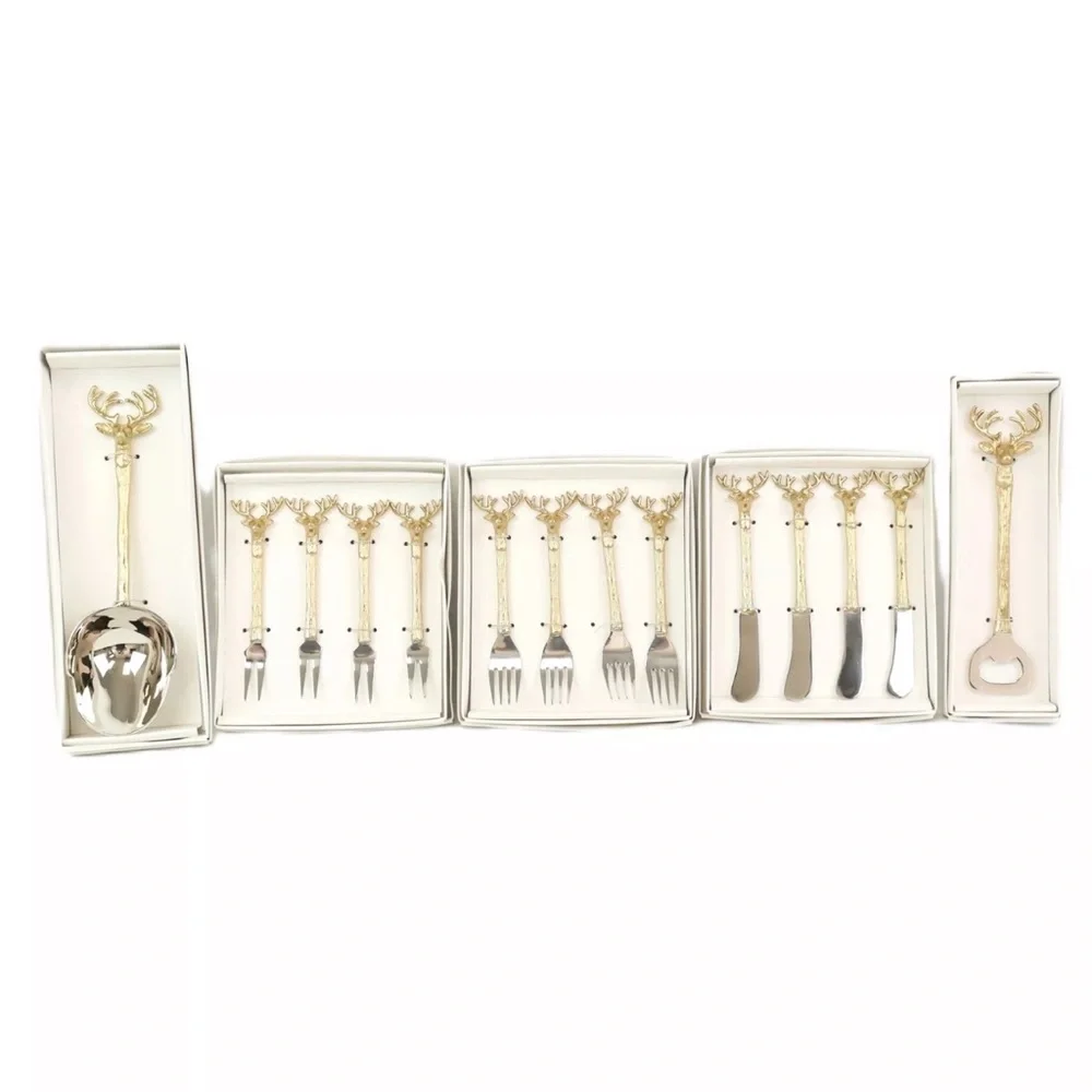 Zodax Peura Stag's Head Assorted Steel/Brass Silverware in Silver Lot of 5